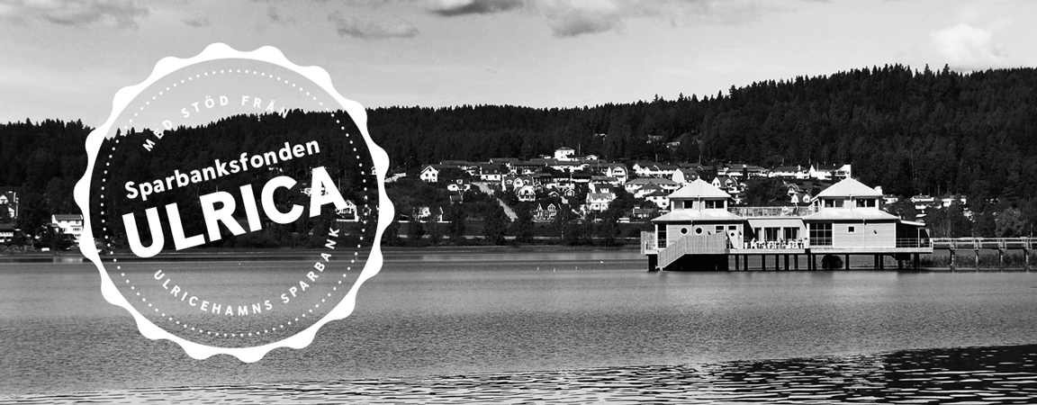 Kallbadhus i en sjö med hus i bakgrunden