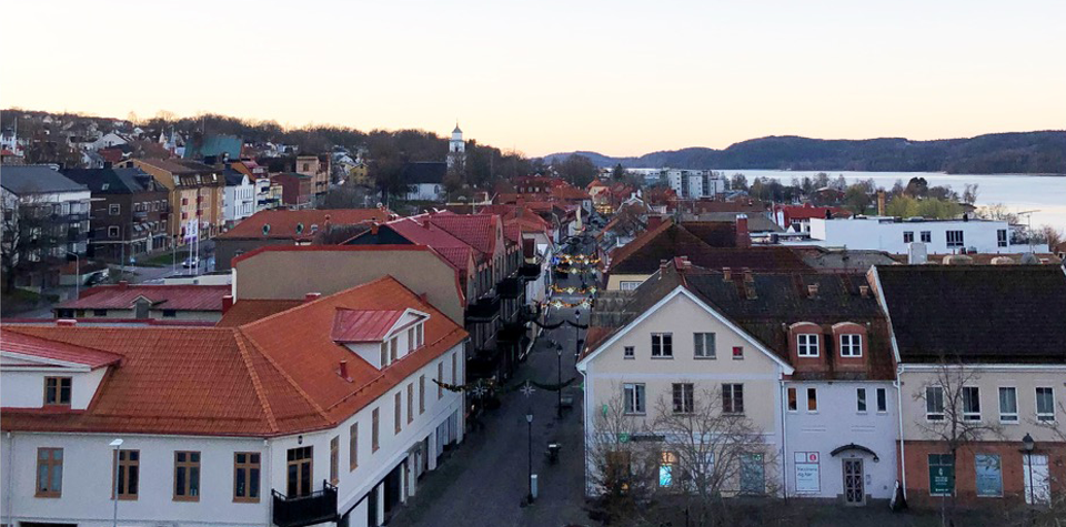 gågatan i ulricehamn uppifrån höghuset i banken