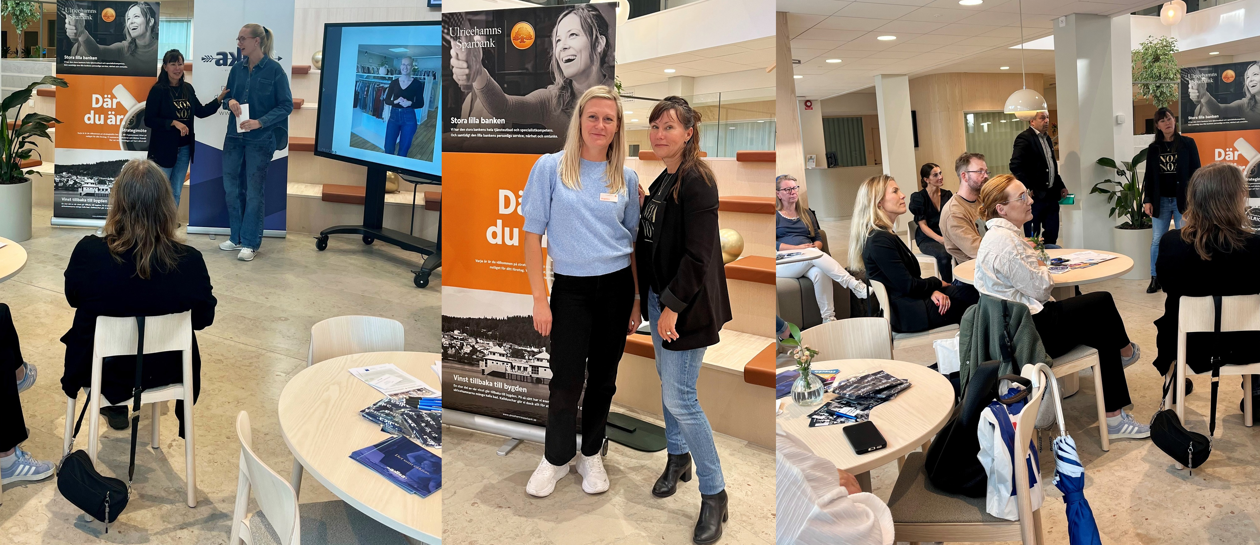 Flera personer sitter och står och lyssnar på en föreläsare