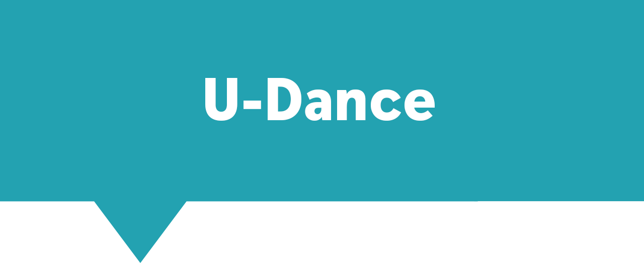 turkos kvadratisk pratbubbla text u-dance