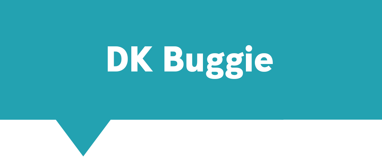 turkos kvadratisk pratbubbla text DK Buggie
